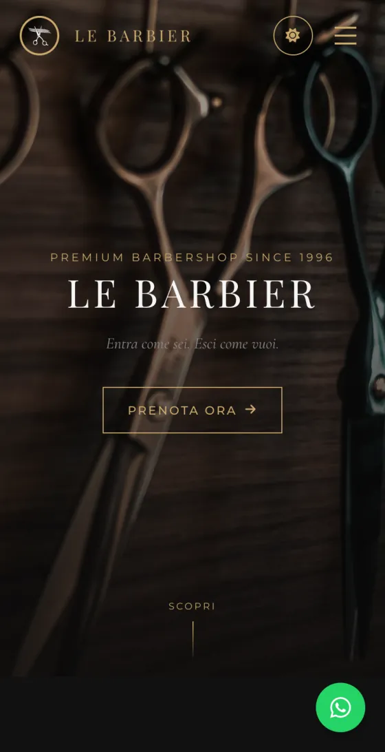 Le Barbier — la home del sito su telefono