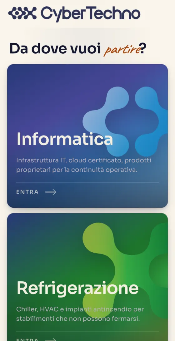 CyberTechno — la home del sito su telefono