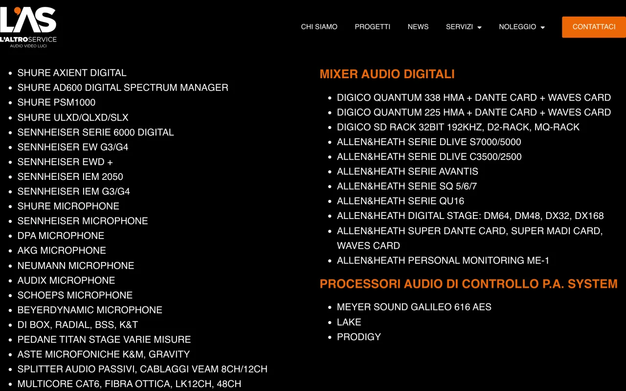 L'Altro Service — il catalogo attrezzature, rimasto allo stesso indirizzo dopo il redesign